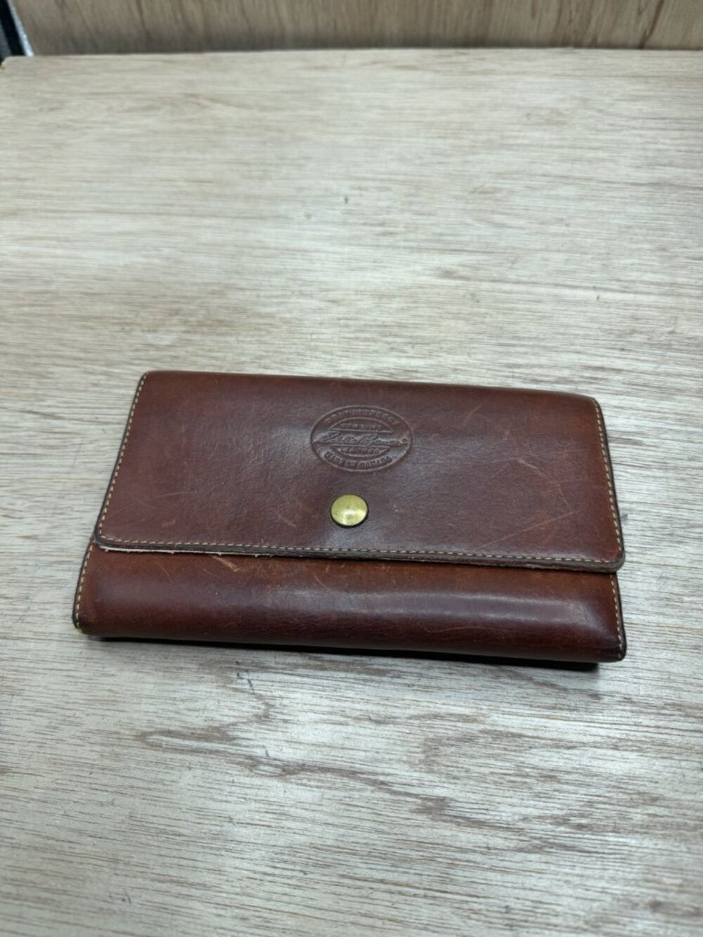Vintage Eddie Bauer Leather Tri Fold Checkbook Wallet